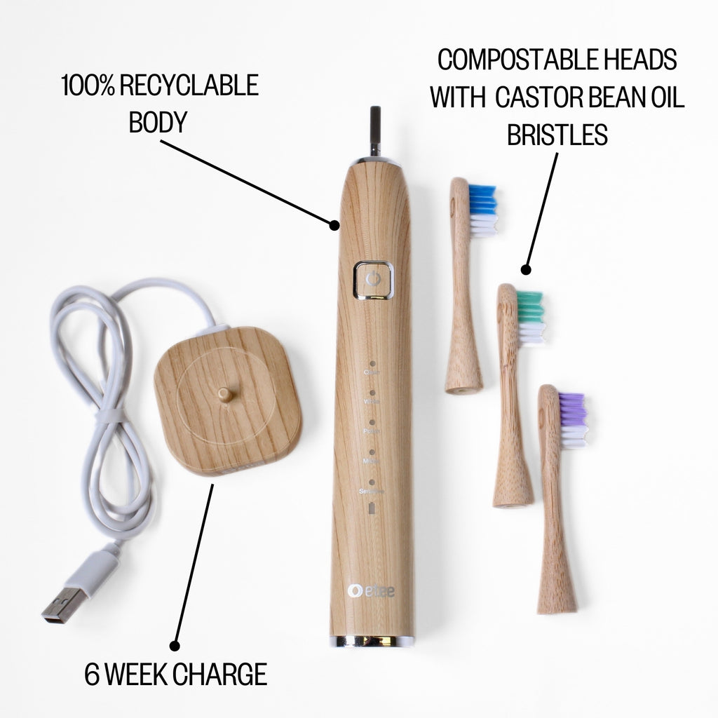 Electric Toothbrush with Replaceable Bamboo Head