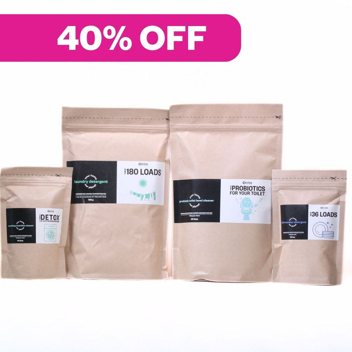 ULTIMATE Concentrated Powder Bundle - Laundry Detergent (180 loads), Dishwasher Detergent (36 loads), Probiotic Toilet Bowl Cleaner (30 cleans) & Ultra Washing Machine Cleaner