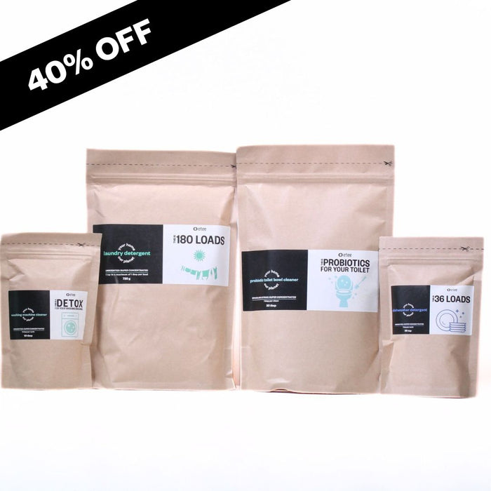 ULTIMATE Concentrated Powder Bundle - Laundry Detergent (180 loads), Dishwasher Detergent (36 loads), Probiotic Toilet Bowl Cleaner (30 cleans) & Ultra Washing Machine Cleaner