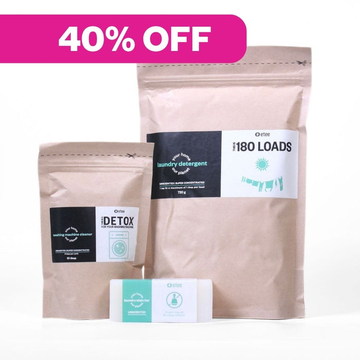 Laundry Starter Bundle - Laundry Detergent (180 loads), Non-toxic Stain Bar (1 year + ) & Ultra Washing Machine Cleaner